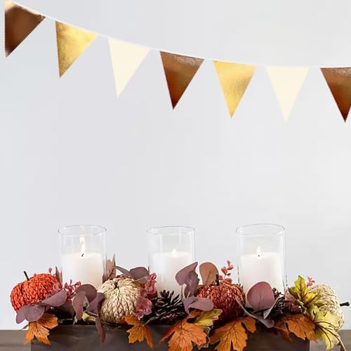 Brown Beige and Gold Party Decorations Fabric Triangle Pennant Banner Flag Bunting Garland for Boho Neutral Rustic Cowboy Western Teddy Bear Birthday Baby Shower Graduation Engagement Party Supplies - Image 7