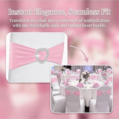 150 Pieces Chair Sashes & Bows - Stretch Spandex Chair Cover Band with Buckle for Wedding, Hotel Banquet, Birthday Party & Home Bulk Decorations(Pink) - Image 3