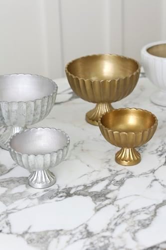 Scallop Metal Compote Bowl | Silver Metal Compote Vase l Distressed Metal Vase l Indoor and Outdoor Compote for Any Event Decoration (8.5"x 6.25") - Image 5