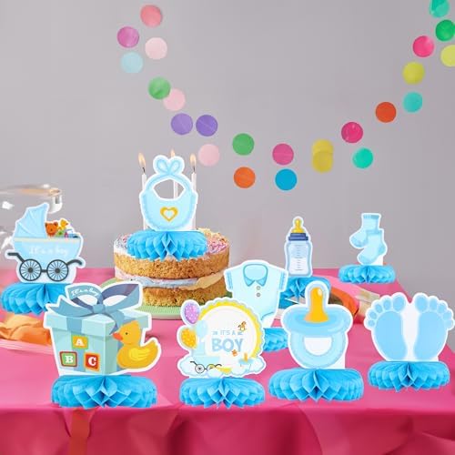 Gyufise 9Pcs Baby Shower Decorations Honeycomb Table Centerpieces Pacifier Welcome Baby Boy Table Toppers It's a Boy Honeycomb Centerpiece Decro for Gender Reveal Baby Shower Boys Birthday Party Blue - Image 5