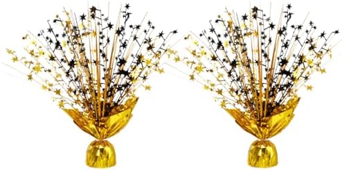 2 Pack Metallic Foil Spray Centerpiece Stars for Wedding, Birthday, Anniversary, Christmas Table Decor, Holiday Festival Baby Shower Graduation Mantle Party Decorations (Gold&Black) by Unknown