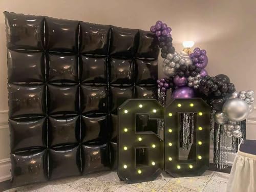 50pcs Black Square Foil Balloons Wall Backdrop with 80pcs Black Balloon Garland Arch Kit, Double Sided Balloon Tunnel for Anniversary New Year Birthday Graduation Baby Shower Party Decorations - Image 5