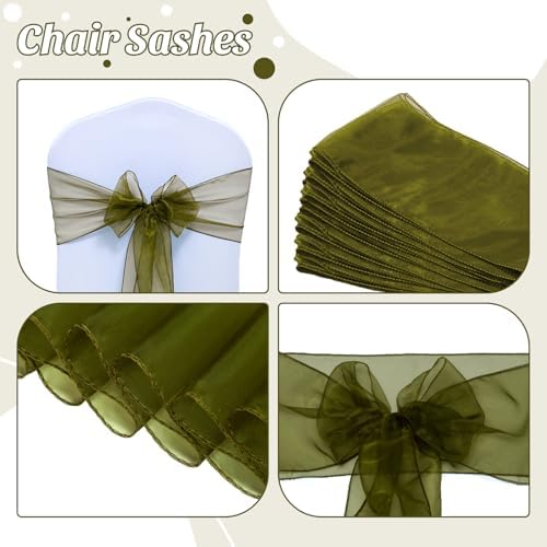 MDS Pack of 25 Organza Chair Sashes for Wedding & Event Décor – Olive Green - Image 4