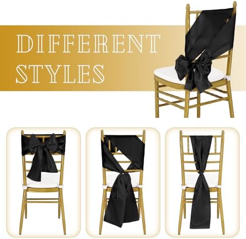 fani 60 PCS Satin Chair Sashes, 7x78 Inch, Black - Image 4