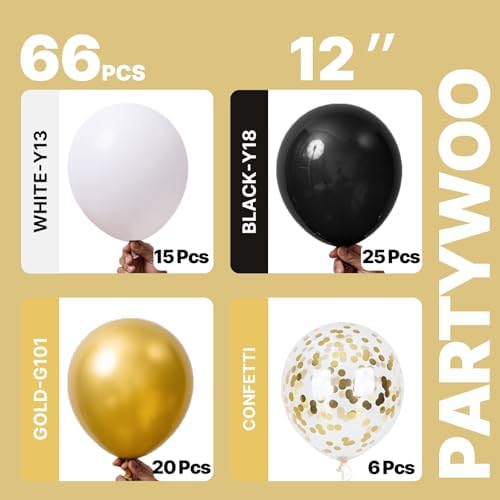 PartyWoo Black and Gold Balloons 66pcs 12 Inch Black White Gold Balloons - Image 2