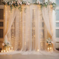 20×10ft Champagne Tulle Backdrop Curtain with Lights String for Parties, Sheer Curtain Backdrop Drapes for Wedding Party Photography Background by WishCare