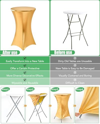 KeyWave Spandex Cocktail Table Covers, 32x43 Inch, Shiny Gold, 8 Pack - Image 5
