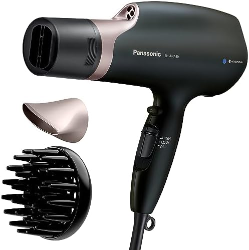 Panasonic Nanoe Salon Hair Dryer with Oscillating Quickdry Nozzle, Diffuser & Concentrator Attachments, 3 Heat & 2 Speed Settings, Japanese Technology for All Hair Types – EH-ANA6HN (Black/Pink Gold) by Panasonic