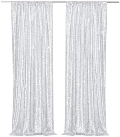 PartyDelight Silver Sequin Backdrop Curtains 2x8ft 2 Panels by PartyDelight
