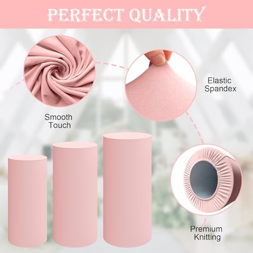 SaitiMade Set of 3 - Pink Cylinder Pedestal Stand Covers - Image 3