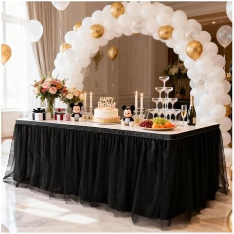 THARAHT Tulle Table Skirt 14FT 420CM Long for Rectangle Tables Round Tables Ruffle Desk Skirt for Princess Girls Birthday Party Cake Dessert Decorations Table Skirt by THARAHT