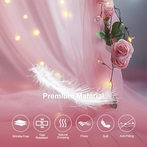 Tulle Curtain Backdrop with 300 LED Fairy Lights for Parites Wrinkle-Free Sheer Curtain Drapes Photo Back Drop for Wedding Baby Shower Bridal Shower Birthday Dance Home Décor - 10ft×10ft, Pink - Image 5