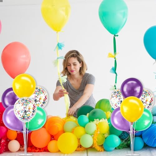TONIFUL 4 Purple Teal Yellow Balloon Stand Balloon Centerpieces for Table - Image 6