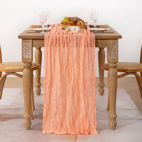 Peach Pink Cheesecloth Table Runner Fall Dinning Table Decor 10ft, 2 Pack - Image 3