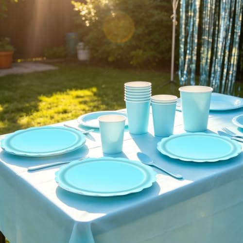 287PCS Blue Party Decorations Set, Complete 25 Guests Disposable Tableware Kit with Plates Cups Napkins Cutlery, Tablecloths, Foil Curtains, Balloon Boxes & Mixed Size Balloon Arch Kit - Image 7