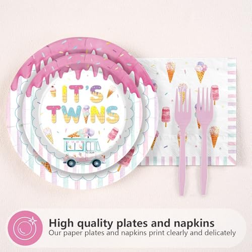 96Pcs Twins Baby Shower Party Decorations for Twins Girls Boys, Serves 24 - Image 2