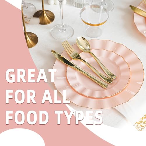 72PCS Blush Pink Plastic Plates, Wavy Plates with Gold Rim - Image 6