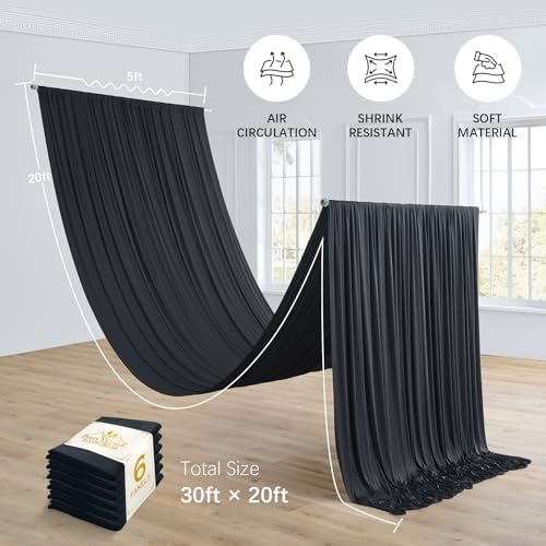 6 Panels 5ft(W) x 20ft(L) Black Ceiling Drapes for Halloween Parties - Image 3