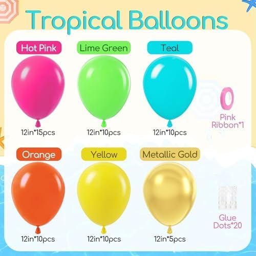 60pcs 12inch Tropical Balloons with Pink Green Teal Yellow Gold Balloons - Image 2