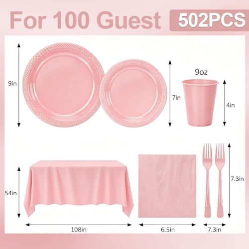 100 Guests Pink Plastic Plates Party Supplies for Wedding Birthday - Image 3