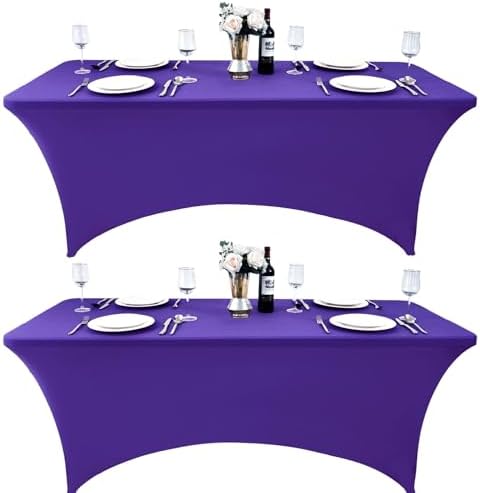 2-Pack 6ft Spandex Table Covers for Rectangle Standard Folding Tables - Wrinkle Resistant Stretch Tablecloths - Ultimate Fitted Table Protector for Parties, Trade Shows, Banquet by Unknown