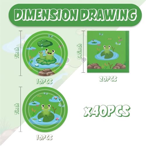 40Pcs Frog Party Decorations Disposable Green Birthday Paper Plate and Napkin for Summer Theme Party Supplies Frog Birthday Baby Shower Decoration - Image 2