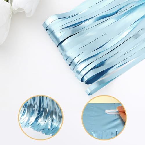 10 Pack Light Blue Foil Curtain Backdrop 3.2ft x 9.8ft Metallic Tinsel Foil Fringe Curtains Streamer Backdrop for Birthday Party Halloween Christmas New Year Party Supply (Matte Light Blue) - Image 4