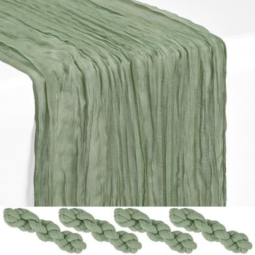 4 Pack Sage Green Cheesecloth Table Runner 17x108 Inches Boho Home Decor by Showgeous