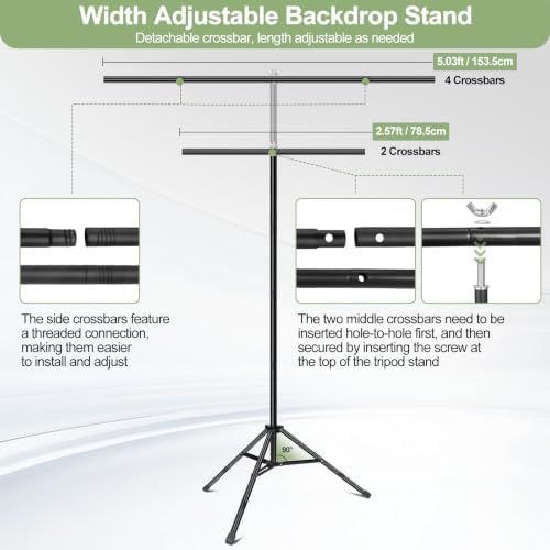 Green Screen Backdrop Kit with Stand for Streaming, 5x7ft Photo Greenscreen Background with Portable T-Shape Stand and 5 Clamps for Photography Photoshoot, Studio Video Recording - Image 4