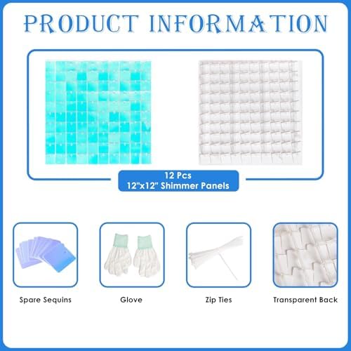 Shimmer Wall Backdrop Blue Iridescent Square Sequin Wall Panel Backdrop Decor for Wedding, Anniversary, Birthday, Party, 12 Panels - Image 2