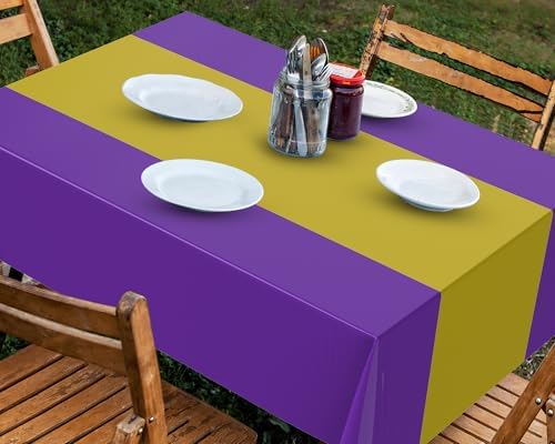 Oudain 3 Pcs Plastic Disposable Table Cloth 54" x 108", Gold, Purple - Image 4