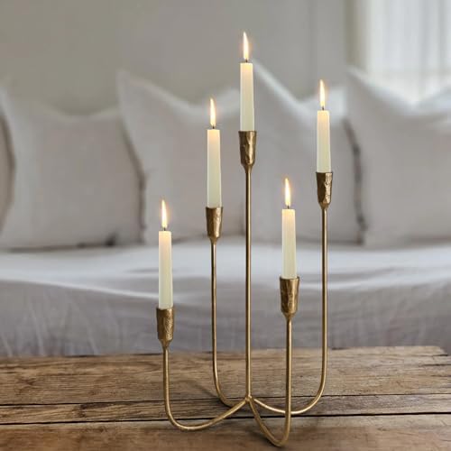 5-Candle Cast Iron Metal Candelabra Candlestick Holders 15 inch - Image 4