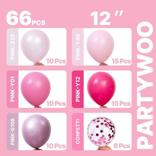 PartyWoo Hot Pink Balloons 66pcs 12 Inch Magenta Fuchsia Latex Balloons - Image 2