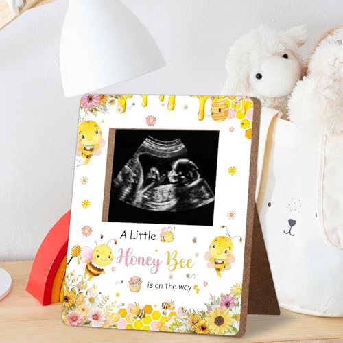 Bee Baby Shower Decorations Frame, Bee Pattern Sonogram Picture Frame, New Mom Expecting Parents-to-Be Keepsake Gifts, Bumble Bee Baby Shower Decorations, Pregnancy Announcements, 4.5 * 5.3 IN Photo - Image 3