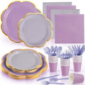168Pcs Purple Paper Plates and Napkins Party Supplies for 24 Guests by OuMuaMua
