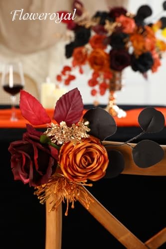 Floweroyal Halloween Artificial Flowers Black Flowers Mix Silk Flowers Fake Roses with Stems for DIY Wedding Bridal Bouquets, Baby Shower, Floral Arrangement, Table Centerpieces, Home Decorations - Image 3