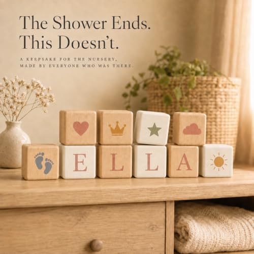 Nolia Stencil Set for Baby Shower Blocks - 100 Reusable Letter, Number & Icon Stencils for Decorating Wooden Baby Blocks, Easy Guest Activity & Keepsake Add-On - Image 7