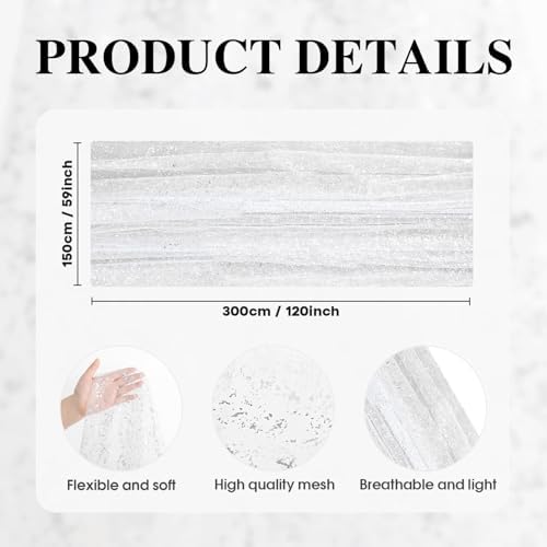 Artoid Mode White Silver Gauze Table Runner 59x120 Inch 10FT, Glitter Metallic Foil Sheer Dining Holiday Wedding Anniversary Birthday Table Decor for Home Party - Image 7