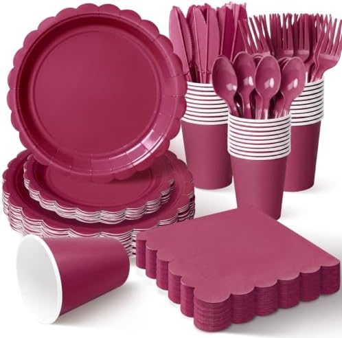 Vyntra 350 Pcs Burgundy Paper Plates and Napkins Party Supplies by PartyTablewareSupplies