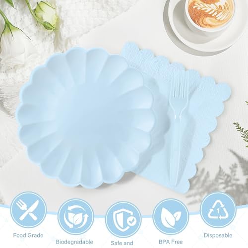 75 Pcs Blue Paper Plates and Napkins, Tableware Set Serve for 25 Guests - Image 4