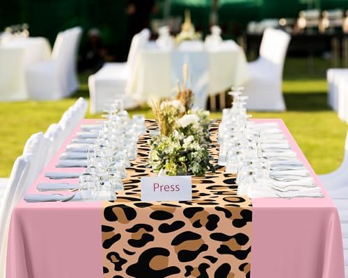Buryeah 6 Pcs 54 x 108'' Plastic Disposable Leopard Tablecloth, Pink - Image 6