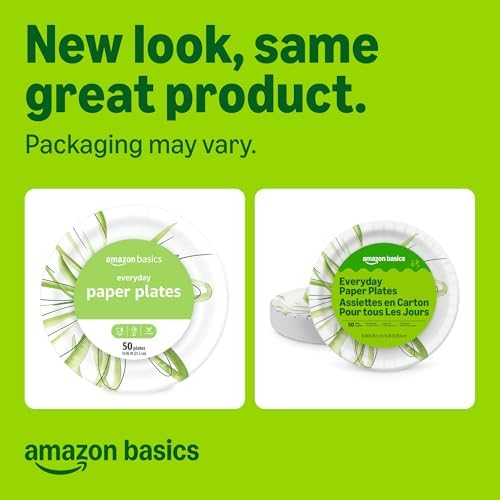 Amazon Basics Everyday Paper Plates, 10 Inch, Disposable, 50 Count, Packaging May Vary - Image 2