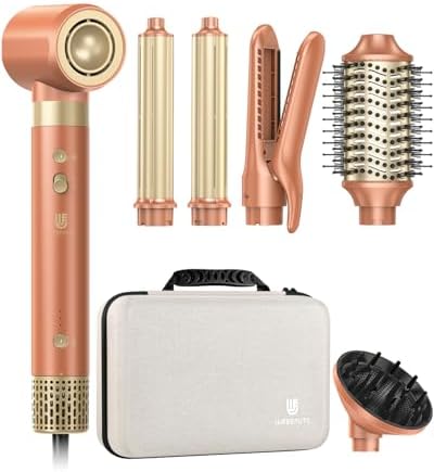 [Dual Voltage] webeauty 6 in 1 Hot Air Styler, High-Speed Negative Ionic Hair Dryer with Auto Curlers, Professional Blow Dryer Brush, Diffuser, Volumizer Multiple Styling, No Heat Damage by TakeHairSalonHome