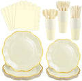 175 Pcs Ivory and Gold Paper Plates and Napkins Tableware set for 25 Guest by NatNarr