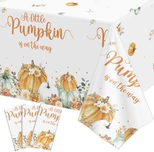3 Pack Little Pumpkin Tablecloths, Fall Baby Shower Party Decoration by NatNarr