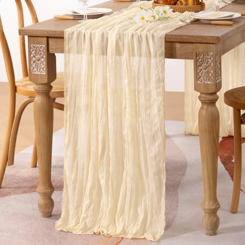 Cheesecloth Table Runner Beige Cream Fall Boho Wedding Table Runner 10ft - Image 2