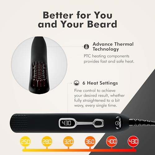 Aberlite EDC - Men's Professional Heated Beard Straightening Brush and Grooming Tool (for 0.5 inch plus Beards) (Black) - Image 2