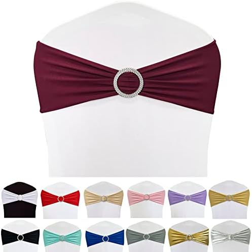Spandex Chair Sashes Bands, Burgundy, 50PCS by Maiangel