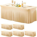 Wish Care 6 Pack Champagne Spandex Table Clothes for 8 Foot Rectangle Tables, 8FT Wrinkle Free Fitted Tablecloths Ruffles Design Table Cover for Party, Banquet, Wedding and Events by WishCare