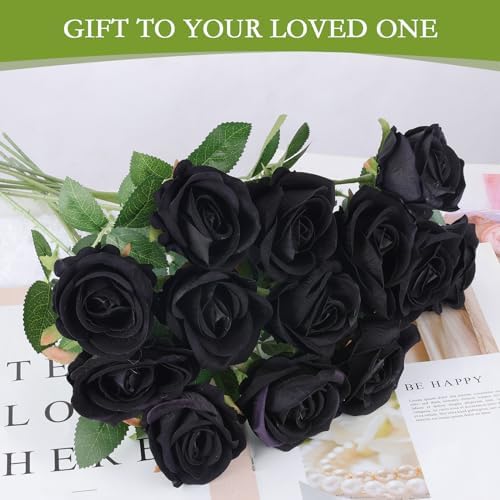 Hananona 50 Pcs Artificial Roses, Realistic Silk Black Flowers Bulk - Image 6